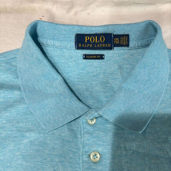 Ralph Lauren Polo Shirt Blue Pima Cotton Flesh Pony Men's 2XL Classic-Fit - Picture 4 of 9